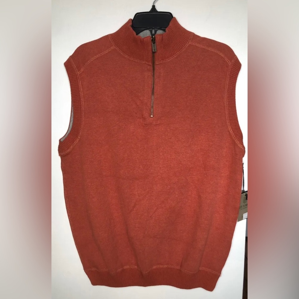 F/X FUSION Mens Medium Reversible Sweater Vest Pullover Orange Gray 1/4 Zip NEW